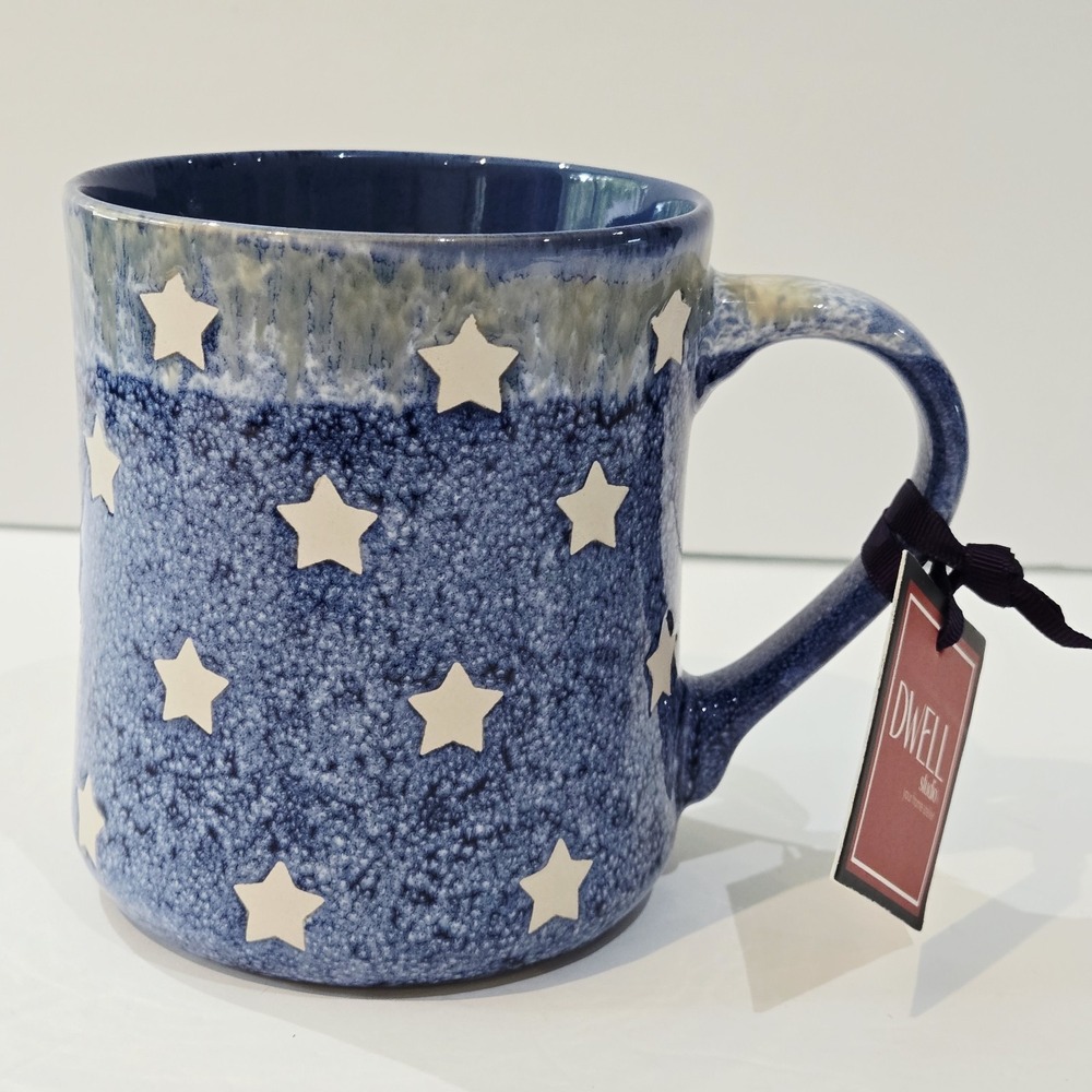Dwell Studio Ceramic Coffee Mug Patriotic Blue White Stars NWT